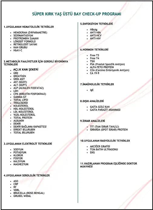 Süper 40 Yaş Üstü Erkek Check-up Programı