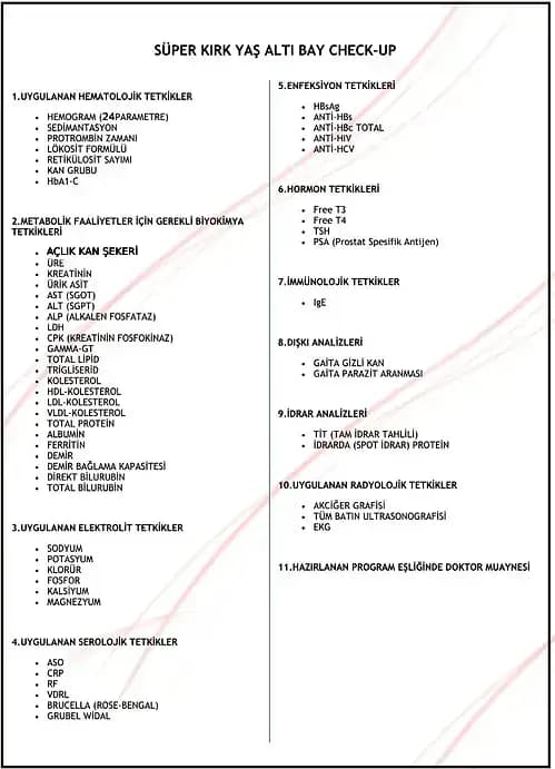 Süper 40 Yaş Altı Erkek Check-up Programı